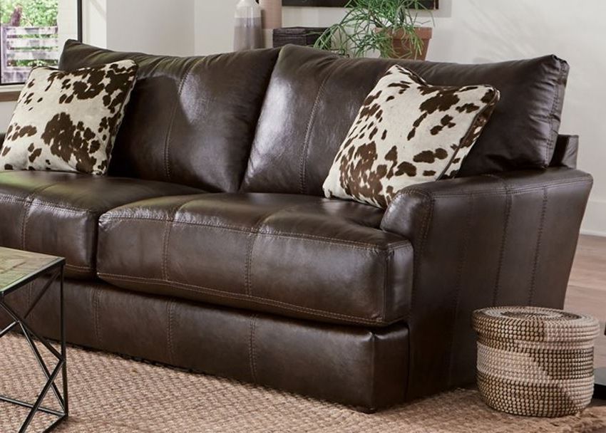 Faux Leather Sofas In Chocolate Brown In Well Liked Italian Leather Sofa Set With Faux Cowhide Pillows (View 8 of 10)