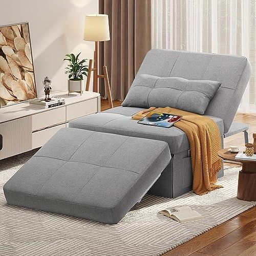 Favorite 4 In 1 Convertible Sleeper Chair Beds Regarding Amazon: Aiho 4 In 1 Sofa Bed, Sleeper Chair Bed Convertible Chair,  Assembly Free Sofa Chair Bed With Adjustable Backrest Breathable Linen, For  Living Room Apartment Office, Light Grey : Home & Kitchen (View 10 of 10)