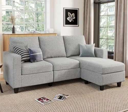 Favorite Amazon: Belffin Convertible Sectional Sofa, L Shaped Couch With  Reversible Chaise For Small Space, Modern Couches With Linen Fabric, Light  Grey : Home & Kitchen Inside Light Charcoal Linen Sofas (View 5 of 10)