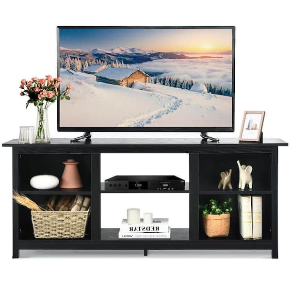 Favorite Costway Black 2 Tier Tv Stand 58 In. Entertainment Media Console Center Up  To 65 In (View 4 of 10)
