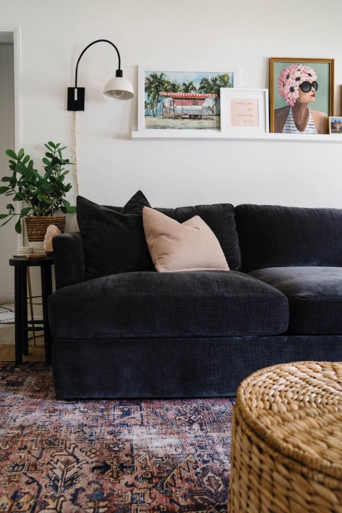 Favorite Sofas In Black Intended For Small Cozy Living Room With Black Sofa – Blushing Bungalow (View 5 of 10)