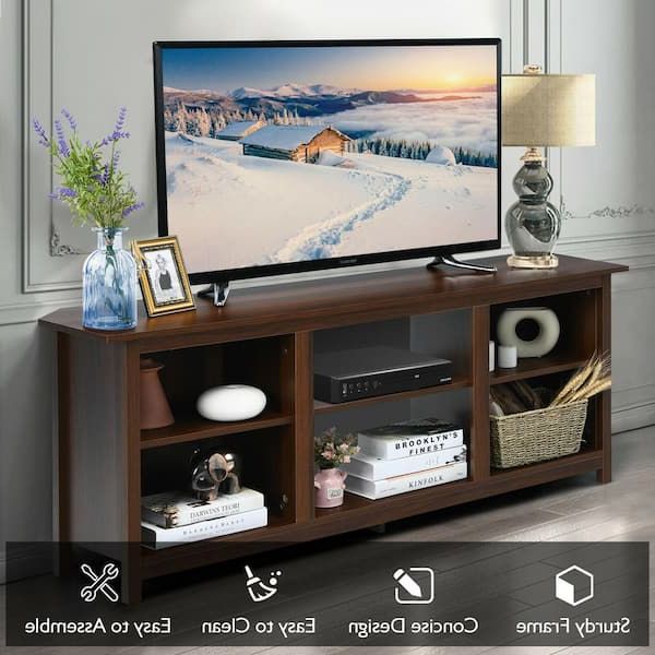Forclover 58 In. Coffee Tv Stand Fits Tv's Up To 65 In. With A Removable  Shelf Sy 3665w60cf – The Home Depot In Current Cafe Tv Stands With Storage (Photo 1 of 10)
