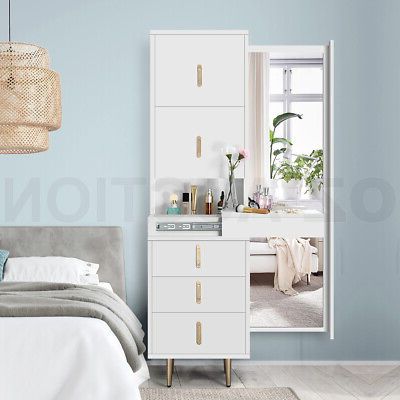 Freestanding Dressing Cabinet Bedside Table Full Length Mirror Storage  Drawers (Photo 10 of 10)