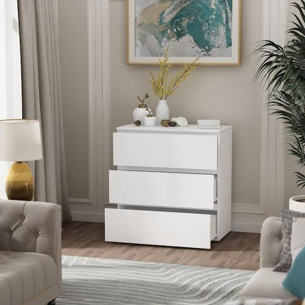 Freestanding Tables With Drawers Pertaining To Latest Fufu&gaga 3 Drawer White Wood Chest Of Drawers Bedside Table Storage  Dresser Freestanding Cabinet 30 In. W X 32 In. H X 16 In (View 5 of 10)