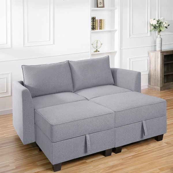 Gray Linen Sofas For Well Known Maykoosh Gray Linen 61.02 In. W Straight Arm Sectional Sofa 81756mk – The  Home Depot (Photo 1 of 10)