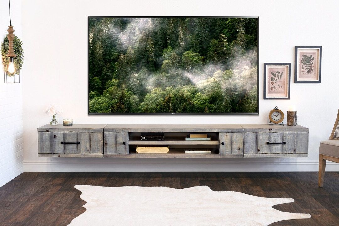 Gray Rustic Barn Wood Style Floating Tv Stand Entertainment Center Farmhouse  Lakewood – Etsy For Most Recent Modern Farmhouse Rustic Tv Stands (Photo 8 of 10)