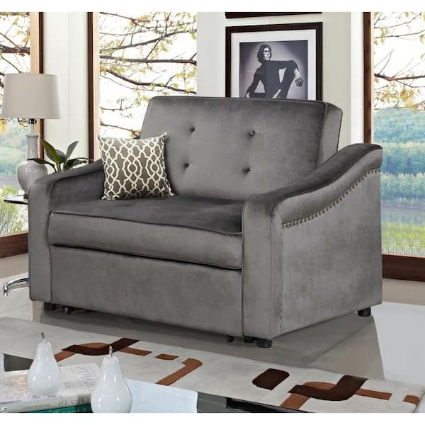 J&e Home 50.6 In. W Gray Velvet Full Size Convertible Sleeper Sofa Bed  Adjustable Loveseat Couch With Dual Usb Ports Gd Wf289441aad – The Home  Depot Within Popular Convertible Gray Loveseat Sleepers (Photo 4 of 10)