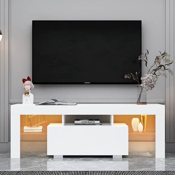 J&e Home 51.18 In. White Tv Stand Tv Cabinet With Led Rgb Lights Fits Tv's  Up To 55 In Gd W33115869 – The Home Depot Inside Most Popular Rgb Tv Entertainment Centers (Photo 10 of 10)