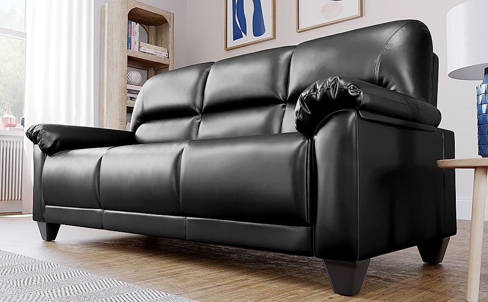 Kenton Small 3 Seater Sofa, Black Classic Faux Leather Only £ (View 7 of 10)