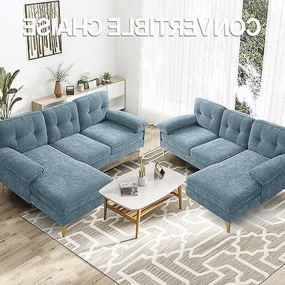 L Shape Couches With Reversible Chaises For Newest Yuuyee 82" Light Blue Chenille Sectional Sofa With Reversible Chaise –  Yahoo Shopping (View 10 of 10)