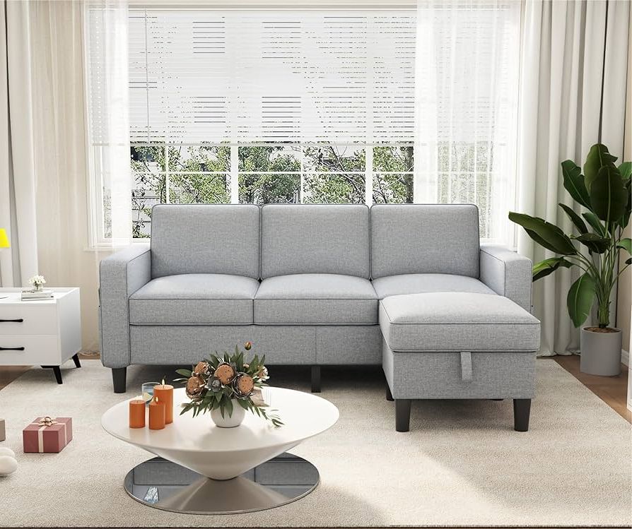 Latest 3 Seat Convertible Sectional Sofas In Amazon: Youmumeub Convertible Sectional Sofa Couch, L Shaped Couch 3 Seat  Sofa With Storage Reversible Chaise, Sectional Couches For Living Room,  Apartment And Small Space (light Gray) : Home & Kitchen (Photo 5 of 10)