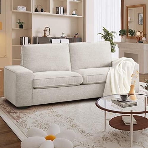 Latest Amazon: Leisland 71.25" Modern Loveseat Sofas For Living Room, Fabric  Chenille Couch With Solid Wood, Metal, Removable Cover, Small Sofas Couches  For Small Spaces,easy To Install(beige) : Home & Kitchen With Sofas In Beige (Photo 9 of 10)