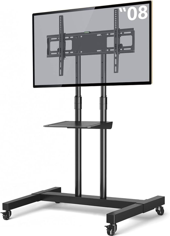 Latest Amazon: Mobile Tv Stand Rolling Tv Cart Floor Stand With Mount On  Lockable Wheels Height Adjustable Shelf For 32 80 Inch Tv Stand Flat Screen  Or Curved Tvs Monitors Display Trolley Loading 110 Pertaining To Stand For Flat Screen (View 2 of 10)