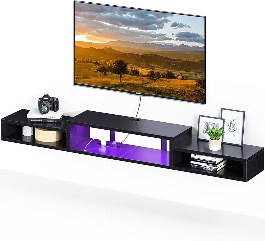 Led Tv Stands With Outlet With Newest Amazon: Odk Floating Tv Stand With Power Outlet, 71” Floating Entertainment  Center With Led, Television Stands With Rgb Lights For Living Room, Black :  Electronics (Photo 3 of 10)