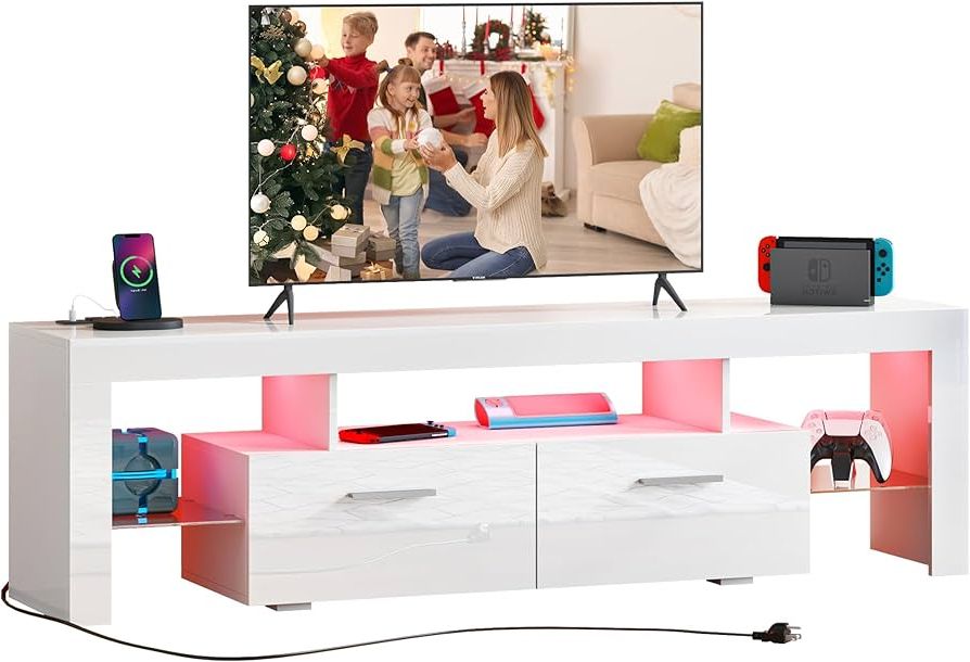 Led Tv Stands With Outlet With Regard To Trendy Amazon: Dmidyll Tv Stand With Power Outlet & Led Lights, Modern Tv Stand  For 55 65 70 75 Inch Tv, Gaming Entertainment Center Media Console Cabinet  With Storage, Wood Tv Stands For (Photo 8 of 10)