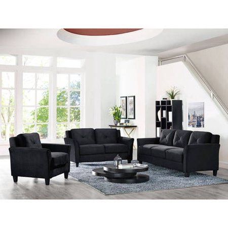 Lifestyle Solutions Taryn Traditional Sofa With Curved Arms, Black Fabric  Upholstery – Walmart (View 3 of 10)