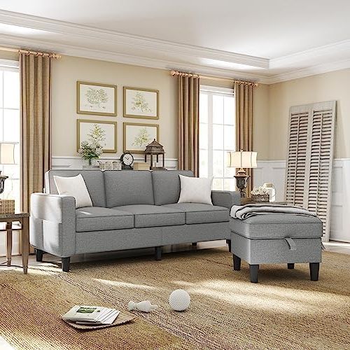 Light Charcoal Linen Sofas Inside Most Recent Amazon: Zeefu Convertible Sectional Sofa Couch,modern Light Grey Linen  Fabric Upholstered 3 Seat L Shaped Sofa Couch Furniture With Storage  Reversible Ottoman And Pockets For Living Room Small Space Apartment : Home  & (Photo 2 of 10)