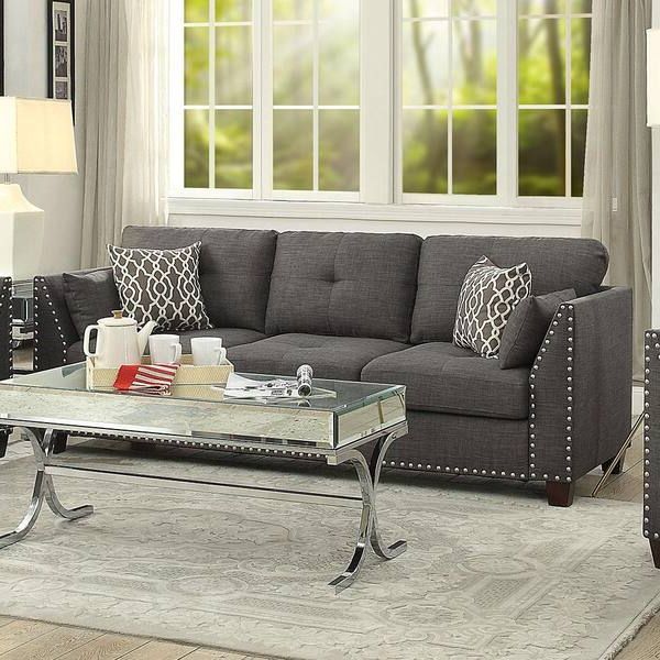 Light Charcoal Linen Sofas With Regard To Preferred Acme Furniture Laurissa 30 In. W Flared Arm Linen Straight Sofa In Gray  52405 – The Home Depot (Photo 4 of 10)