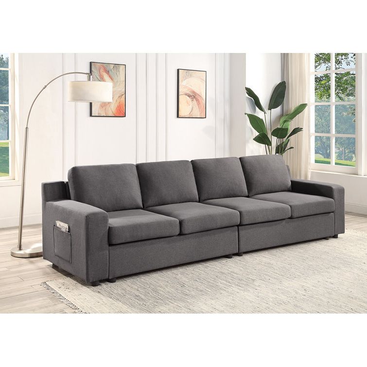 Lilola Waylon Gray Linen 4 Seater Sofa With Pockets (View 4 of 10)