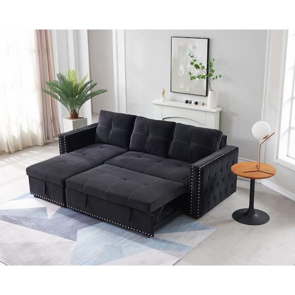 Lucky One Comfortable 63.8 In. Black Fabric 3 Seats L Shape Sectional Sofa  With Chaise Lounge And Storage Function Cyf 0008 Bl – The Home Depot Pertaining To Popular 3 Seat L Shaped Sofas In Black (Photo 3 of 10)