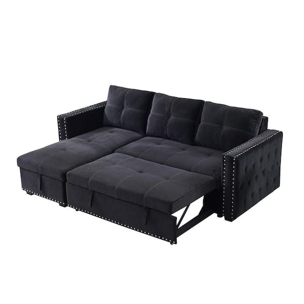 Lucky One Comfortable 63.8 In. Black Fabric 3 Seats L Shape Sectional Sofa  With Chaise Lounge And Storage Function Cyf 0008 Bl – The Home Depot With Regard To 2017 3 Seat L Shaped Sofas In Black (Photo 5 of 10)