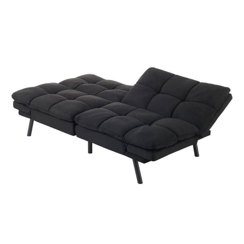 Mainstays Memory Foam Futon Black Faux Suede Fabric Multifunctional  Convertible Folding Bed Sofa In Preferred Black Faux Suede Memory Foam Sofas (View 4 of 10)
