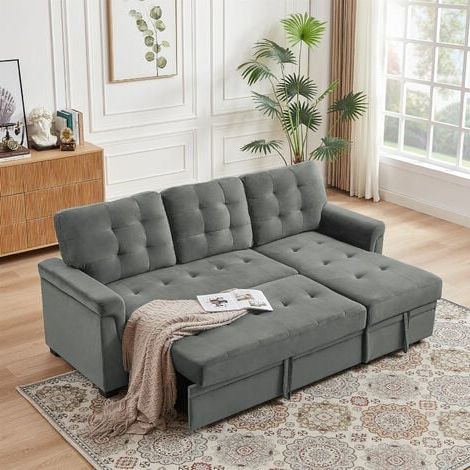 Microfiber Sectional Corner Sofas For Recent 3 Seater Sofa Bed Corner Couch Sectional Settee Sleep Reversible Storage  Chaise – Grey Velvet (Photo 7 of 10)