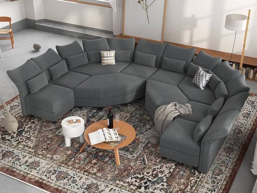 Microfiber Sectional Corner Sofas Pertaining To Newest Amazon: Llappuil Velvet Modular Sectional Sofa, 156.6" Oversized  10 Seater U Shaped Sectional Couch With Big Corner Ottoman, High Back  Modular Couches With Storage Chaise For Living Room, Anti Scratch Grey :  Home & (Photo 2 of 10)
