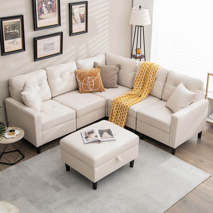 Microfiber Sectional Corner Sofas Throughout Preferred L Shaped Sectional Corner Sofa Set With Storage Ottoman – Costway (View 6 of 10)