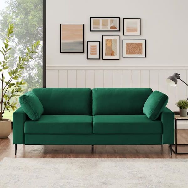 Minimore Etta 84.3 In. W Square Arm Velvet Mid Century 3 Seat Straight Sofa  With Metal Legs In Green Mm Bj90004gn – The Home Depot For Latest Mid Century 3 Seat Couches (Photo 6 of 10)