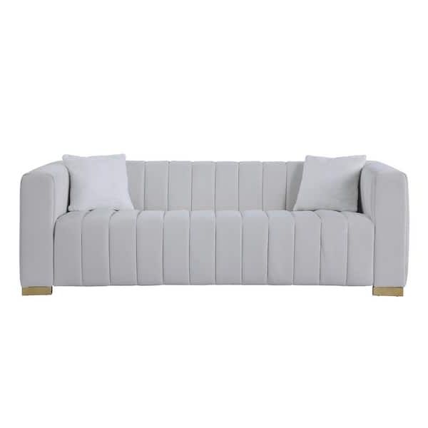 Modern 85.8 In. Square Arm Velvet 3 Seater Rectangle Channel Sofa  Traditional Chesterfield Sofa With Pillows In (View 7 of 10)