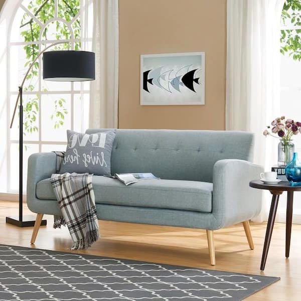 Modern Blue Linen Sofas Intended For Recent Handy Living Kingston Light Blue Linen Mid Century Modern Sofa With Natural  Legs Kst Sx Sln52 Nt – The Home Depot (View 3 of 10)