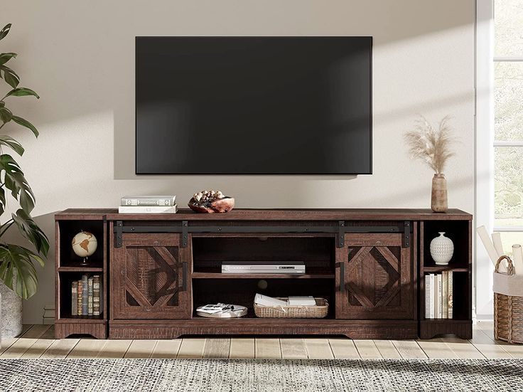 Modern Farmhouse Rustic Tv Stands Within Most Current Wampat Modern Farmhouse Tv Stand For Up To 85" Tvs Wood Entertainment  Center With Open Storage For Living Room, Rustic Brown In 2023 (Photo 7 of 10)