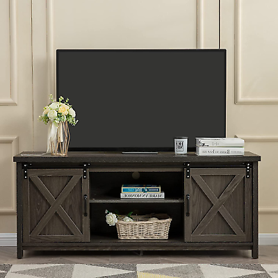 Modern Farmhouse Tv Stand With Sliding Barn Doors, Media Entertainment  Center Co (View 7 of 10)