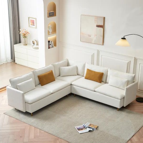 Modern L Shaped Sofa Sectionals With Fashionable Magic Home 92 In. Beige Teddy Fabric Modern L Shaped Corner Sectional Sofa  With Pillows And Metal Legs For Living Room Apartment Cs Gs006096aae – The  Home Depot (Photo 4 of 10)