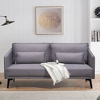 Modern Light Grey Loveseat Sofas In Trendy Amazon: Zeefu Light Grey Loveseat Sofa Couch,modern Linen Fabric  Upholstered 2 Seater 58”small Futon Sofa,2 Pillows Decor Loveseat Sofa  Furniture For Small Space Living Room Apartment Bar Office Bedroom : Home & (View 3 of 10)