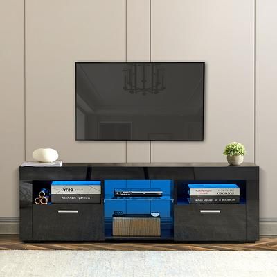 Modern Tv Stand With 16 Rgb Led Backlight And Remote Control And Large  Storage Drawer, Fits Up To 55 Inch Tv – Yahoo Shopping In Preferred Rgb Entertainment Centers Black (View 10 of 10)