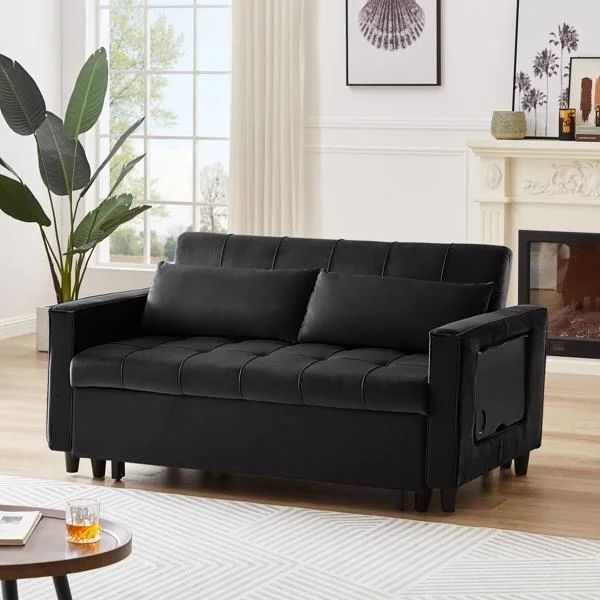 Modern Velvet Sofa Recliners With Storage Throughout Latest Dropship Black, Modern Velvet Recliner Sofa With Pullout Bed, Converts To  Sofa Bed, Side Coffee Table, Adjustable Backrest, 2 Lumbar Pillows To Sell  Online At A Lower Price (View 5 of 10)