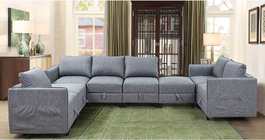 Most Current 8 Seat Convertible Sofas Intended For Amazon: Williamspace Sectional Sofa Couch For Living Room, Luxury  Modular Convertible Couch With Reversible Chaise, 8 Seat Storage Sofa Couch  With Ottomans For Living Room Bedroom, Grey Fabric : Home & Kitchen (View 7 of 10)