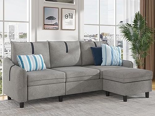 Most Current Amazon: Pingliang Home 80" Sectional Sofas For Living Room, 3 Seat L  Shaped Couch With Reversible Ottoman, Modern Linen Fabric Small Sectional  Couch For Apartment Small Space, Light Grey : Home & For Gray Linen Sofas (Photo 10 of 10)