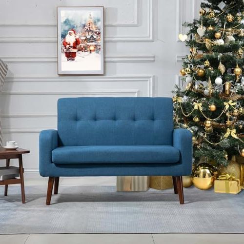 Most Current Amazon: Sepnine 50" Modern Linen/velvet Fabric Loveseat Sofa,office  Couch For Small Space, Living Room Soft Futon,small Love Seats Couch For  Bedroom (linen Blue) : Home & Kitchen With Modern Blue Linen Sofas (Photo 9 of 10)