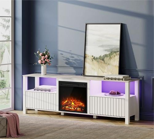 Most Current Amazon: Wampat 70 Inch Fireplace Tv Stand With 16 Color Led Light,  White Entertainment Center For 75 Inch Tv With Electric Heater & Storage  Cabinet, Modern Tv Console Table For Living Room Within Modern Fireplace Tv Stands (Photo 5 of 10)