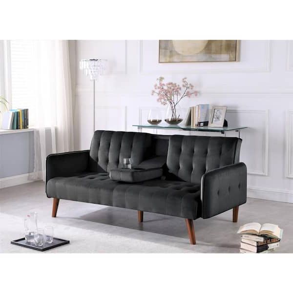 Most Current Black Velvet 2 Seater Sofa Beds Intended For Us Pride Furniture Thomas 72 In. Black Velvet 2 Seats Twin Sofa Beds  Sb9070 H1 – The Home Depot (Photo 4 of 10)