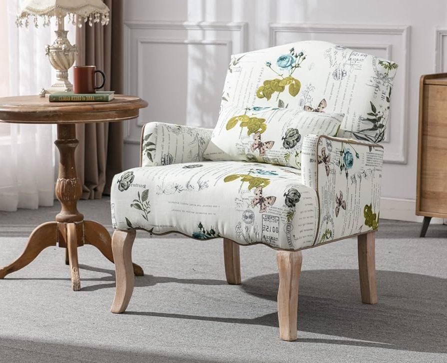Most Popular Comfy Reading Armchairs Pertaining To Amazon: Ealson Mid Century Modern Accent Chair Comfy Single Sofa Chair  With Wood Legs Upholstered Fabric Armchair With Pillow Wingback Floral  Reading Chair For Living Room/bedroom/club, Butterfly Print : Home & Kitchen (Photo 10 of 10)