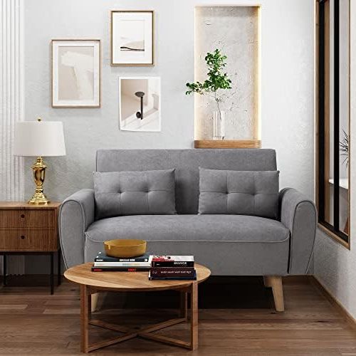 Most Popular Modern Light Grey Loveseat Sofas Intended For Amazon: Shintenchi Small Modern Loveseat Couch Sofa, Light Grey,  2 Seat, Mid Century Fabric Upholstered, Tool Free Assembly : Home & Kitchen (View 2 of 10)