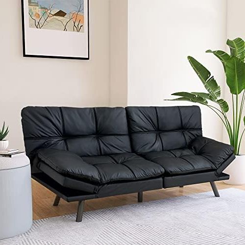 Most Recent Black Faux Suede Memory Foam Sofas Regarding Amazon: Opoiar Futon Sofa Bed, Lounge Memory Foam Sleeper Couch For  Living Room,convertible Modern Loveseat For Compact Living Spaces,71" W, Black/faux Leather : Home & Kitchen (View 7 of 10)