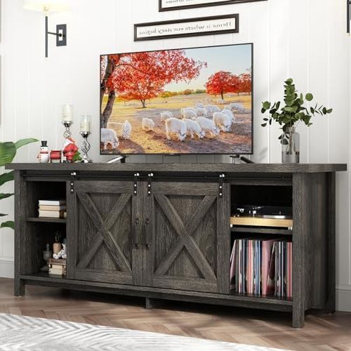 Most Recent Farmhouse Stands With Shelves For Amazon: 58 Inch Farmhouse Tv Stands For 50 55 60inch Tv With Adjustable  Shelves,sliding Barn Door.rustic Wooden Entertainment Center,mid Century Tv  Console Media Cabinet With Storage For Bedroom Living Room : Home (Photo 7 of 10)