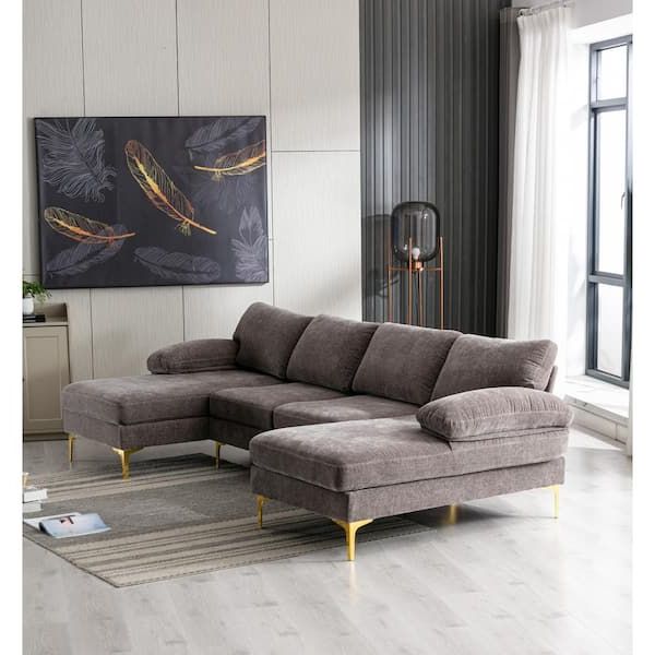 Most Recent Modern U Shape Sectional Sofas In Gray Throughout Homefun 110 In W Gray 4 Piece U Shaped Fabric Modern Sectional Sofa With 2  Arms And Golden Metal Legs Hfhdsn 871gy – The Home Depot (View 5 of 10)