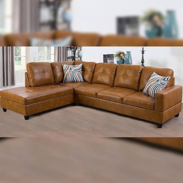 Most Recent Star Home Living 103.50 In. W Square Arm 2 Piece Faux Leather L Shaped  Modern Right Facing Sectional Sofa Set In Brown Sh9517b 2 – The Home Depot Intended For Faux Leather Sectional Sofa Sets (Photo 5 of 10)