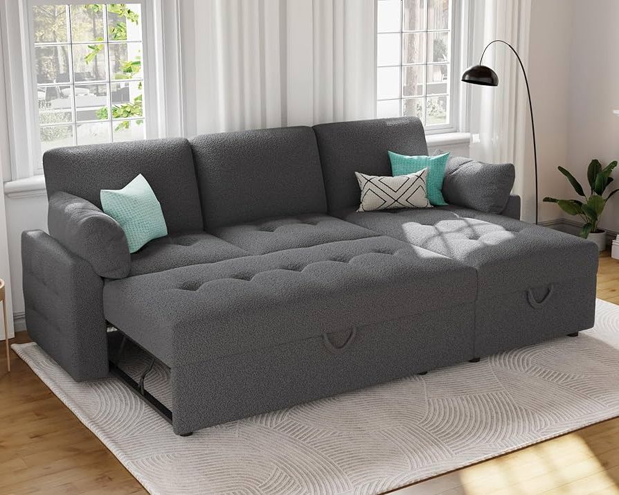 Most Recent Tufted Convertible Sleeper Sofas Inside Amazon: Papajet Pull Out Sofa Bed, Modern Tufted Convertible Sleeper  Sofa, L Shaped Sofa Couch With Storage Chaise, Boucle Sectional Couch Bed  For Living Room (grey) : Home & Kitchen (Photo 8 of 10)